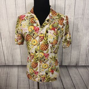 Spongebob Squarepants Men's Large Multicolor Short Sleeve Button-Front Shirt